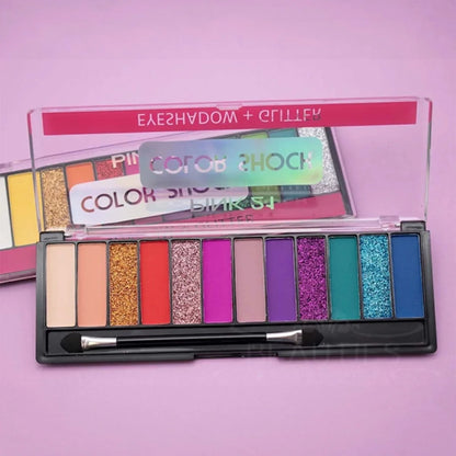 Paleta de Sombras + Glitter Color Shock 12 Cores - Pink 21