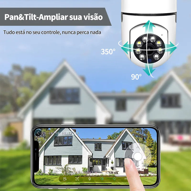 Câmera wifi ip sem fio giratória 360 com encaixe lampada bocal rosca